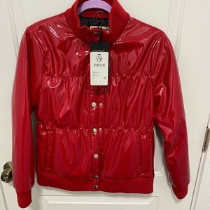 Woman patent leather jacket red bomber